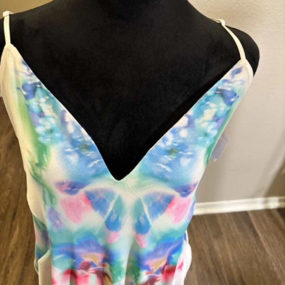 AFRM Alyson Pastel abstract blur watercolor print mesh maxi Dress - Picture 3 of 8